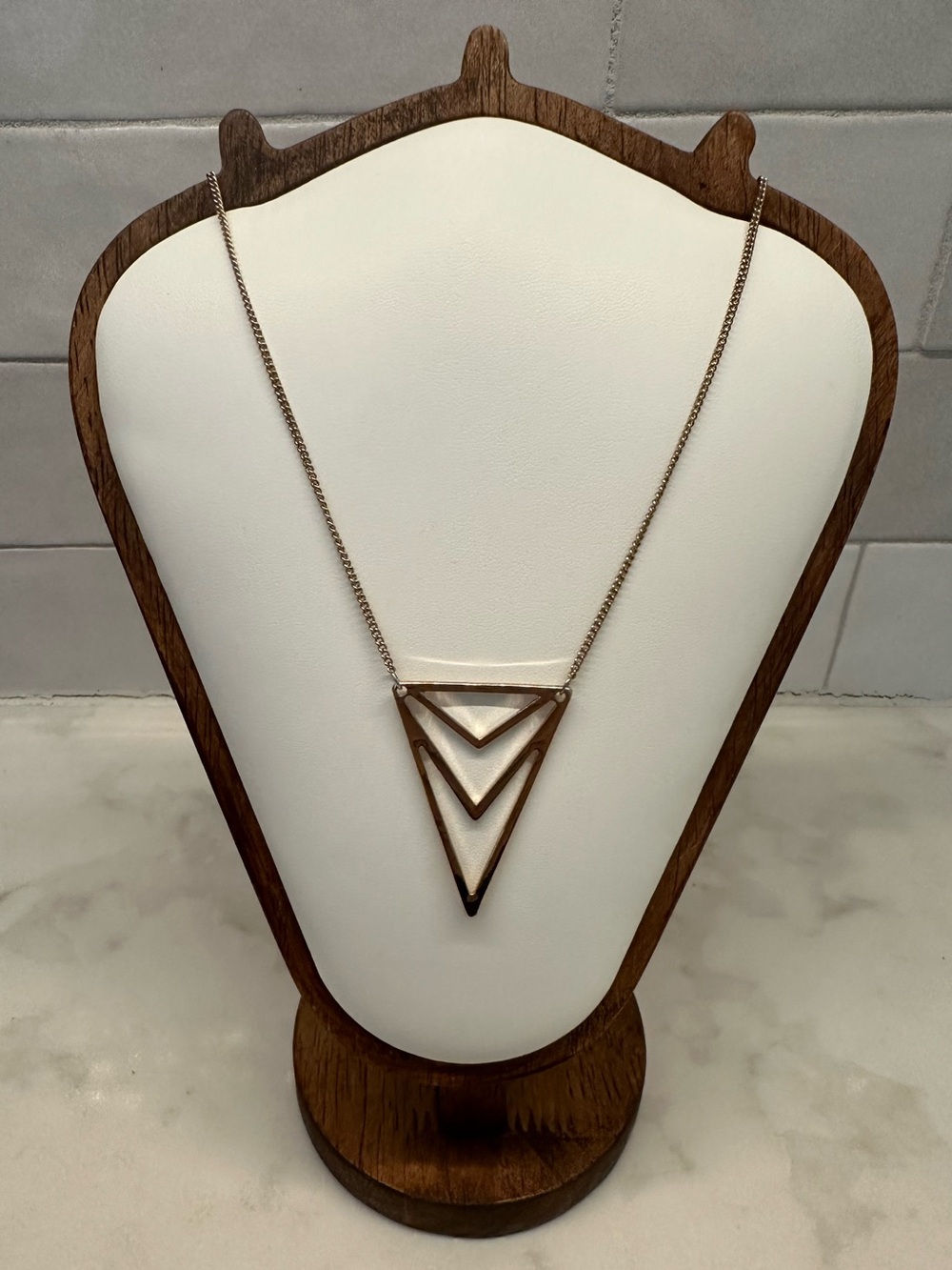 Geometric Gold-tone Chevron Pendant Necklace